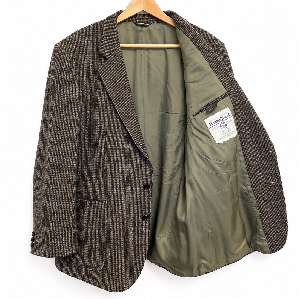 Harris Tweed Moores 50R Wool Blazer Sport Coat Grey Houndstooth Vintage